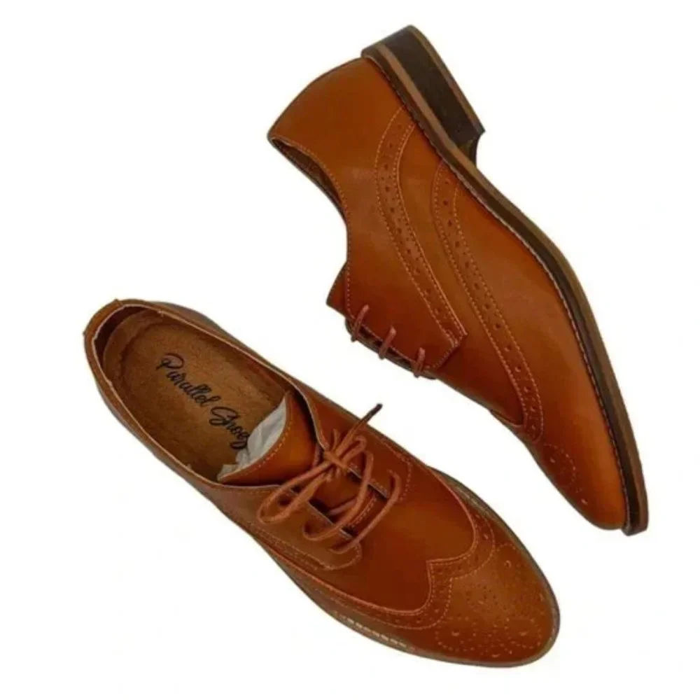 Parallel Shoes NWT Women's Classic Vegan Wingtip Oxford Shoes Brown - Picture 1 of 7